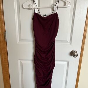 Windsor Red Ruched Bodycon midi Dress